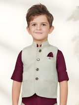 Boys' Sage & Maroon Embroidered Waistcoat Suit Set.