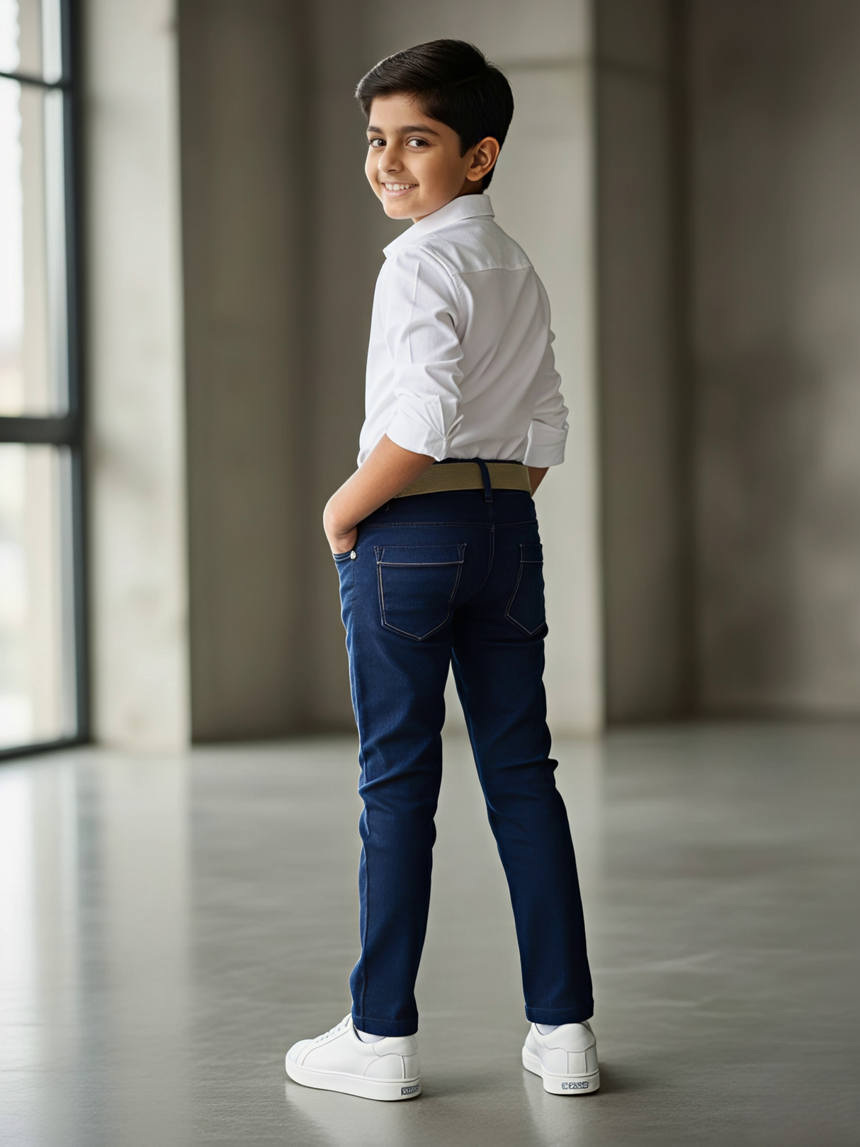 Boys Navy Blue Regular Fit Stretchable Jeans