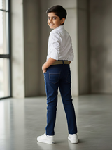 Boys Navy Blue Regular Fit Stretchable Jeans
