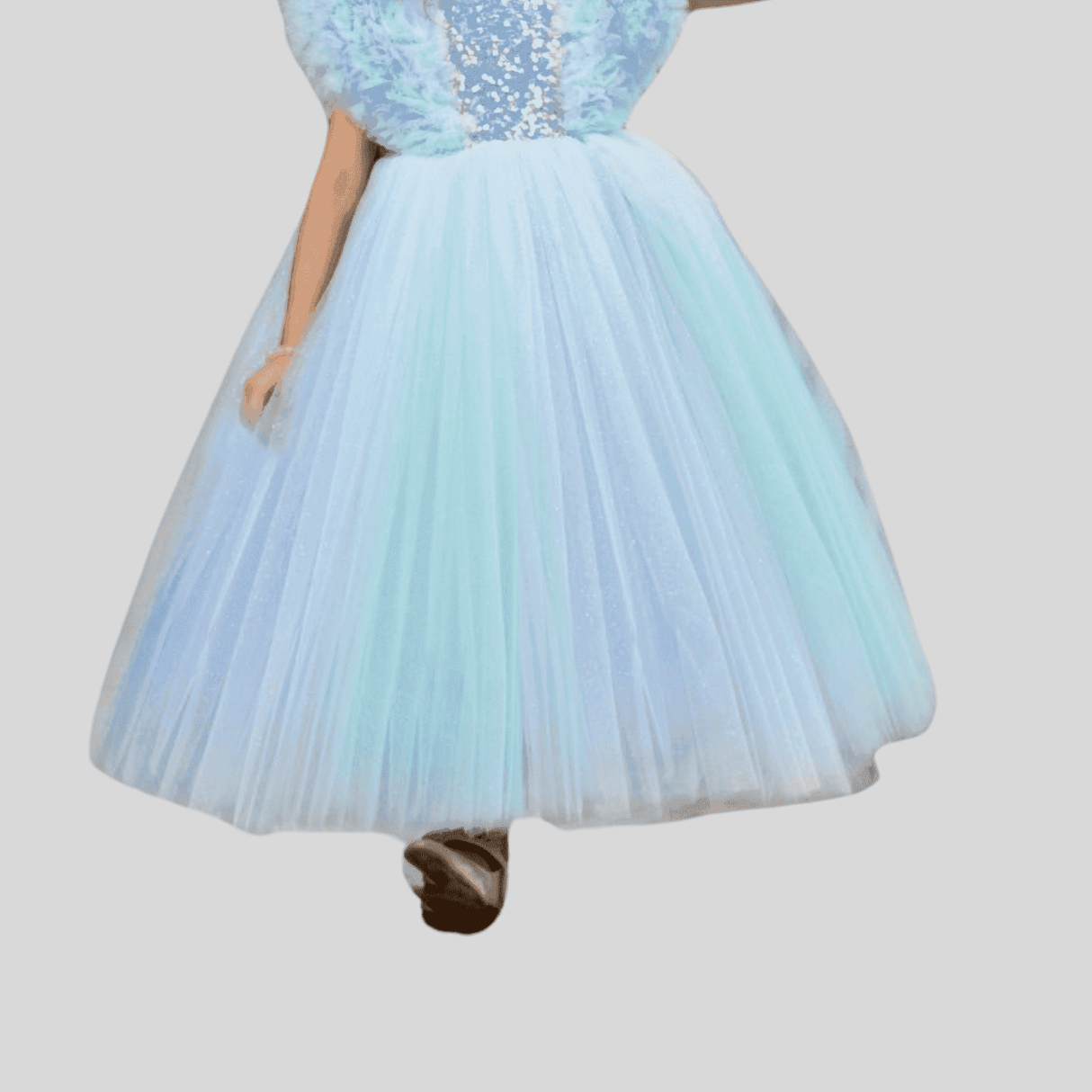Girls Party Heavy Western Gown With Work - Sky Blue