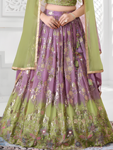 Girls' Dual-Tone Lilac Purple and Lime Green Sequin Lehenga Choli Set