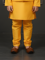 Boys Canary Yellow Kurta Set with Floral Embroidered Nehru Jacket