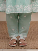 Girls' Lime Green Floral Printed Kurti Set