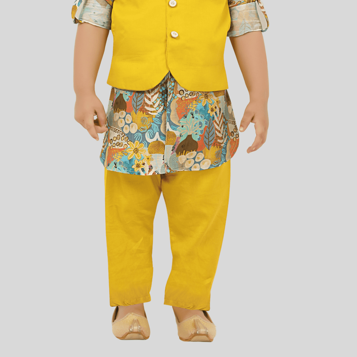 Boys Traditional Printed Chudidar Kurta with Koti - Green