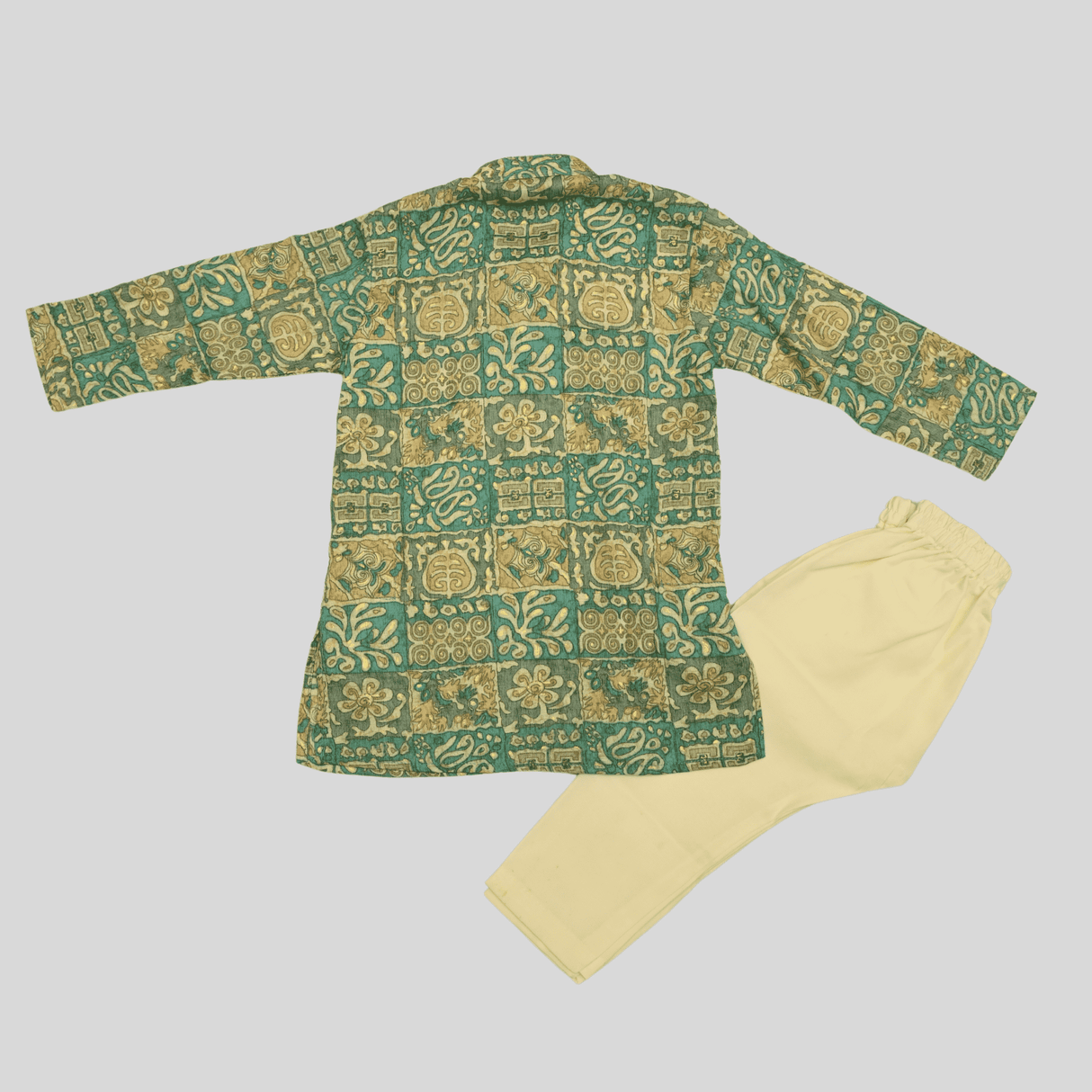 Boys Traditional Printed Chudidar Kurta Set - Green