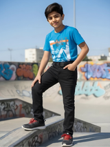 Boys' Black Slim-Fit Jeans with Utility Buckle Belt