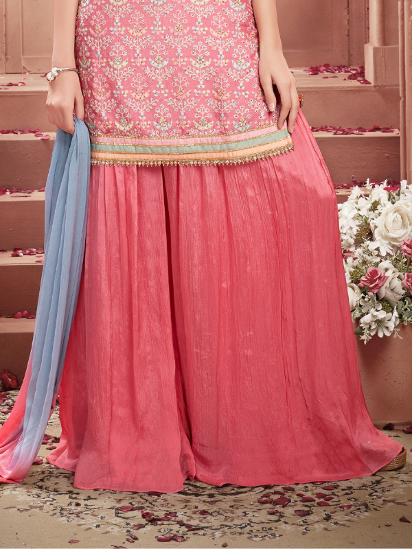 Girls Traditional Sleeves Less Plazo Set - Pink