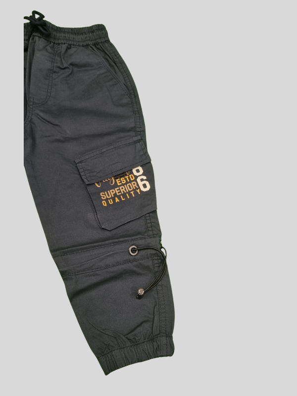 Boys' Black Utility Cargo Joggers – ‘Focus Denim’ Street-Style Comfort Pants