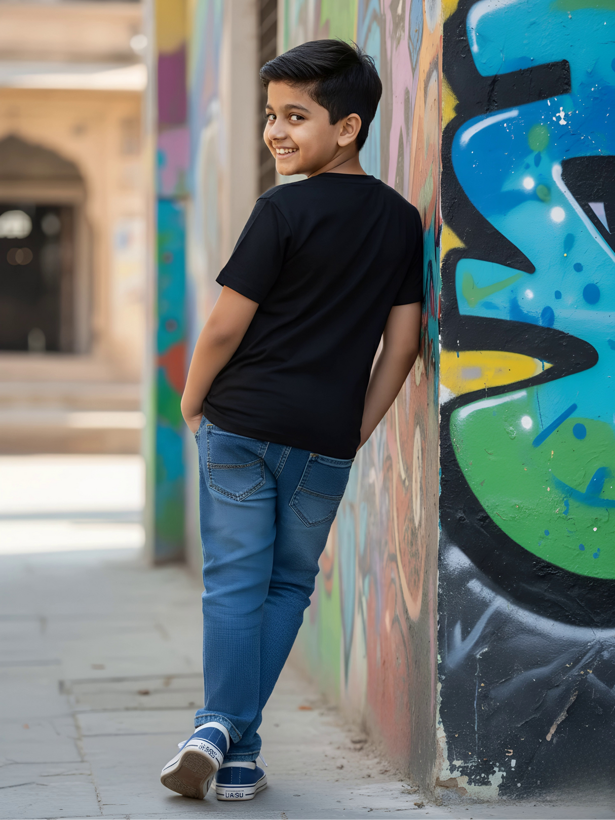 Boys' Urban Graffiti Print Cotton T-Shirt