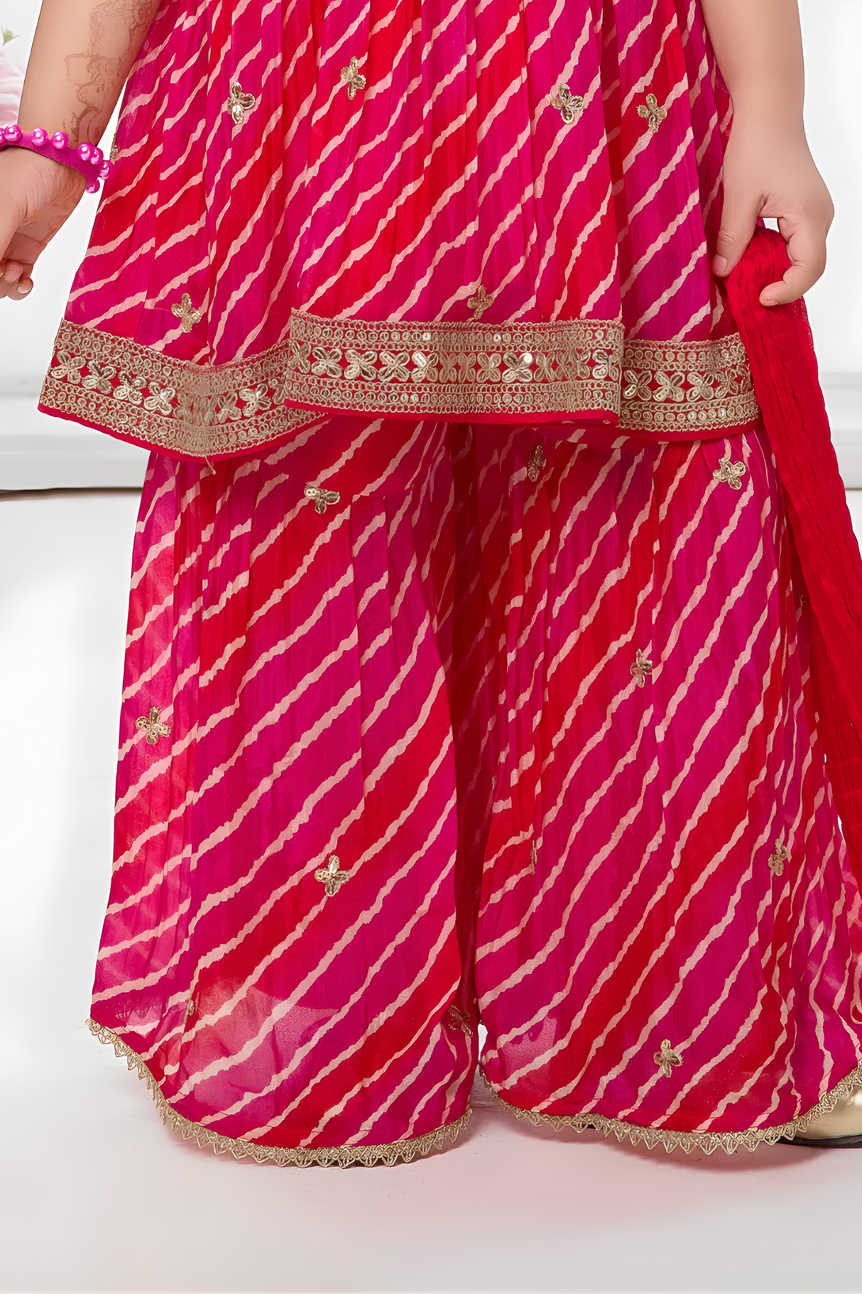 Girls' Sequin Embroidered Crop Top and Shimmering Rani Sharara Set
