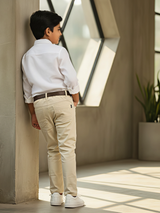 Boys Premium Cream Chino Trousers with Brown Braided Belt