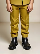 Boys' Yellow Kurta Pajama Set with Multi-Color Floral Printed Nehru Jacket