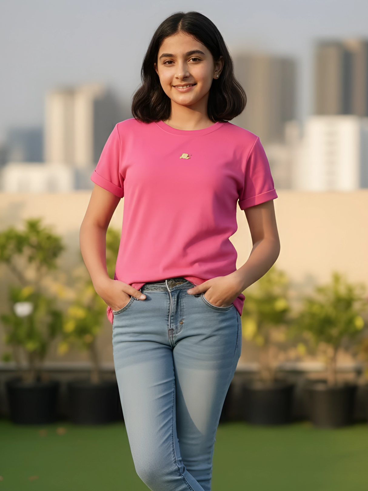 Vibrant Pink Cotton Blend Girl’s Top