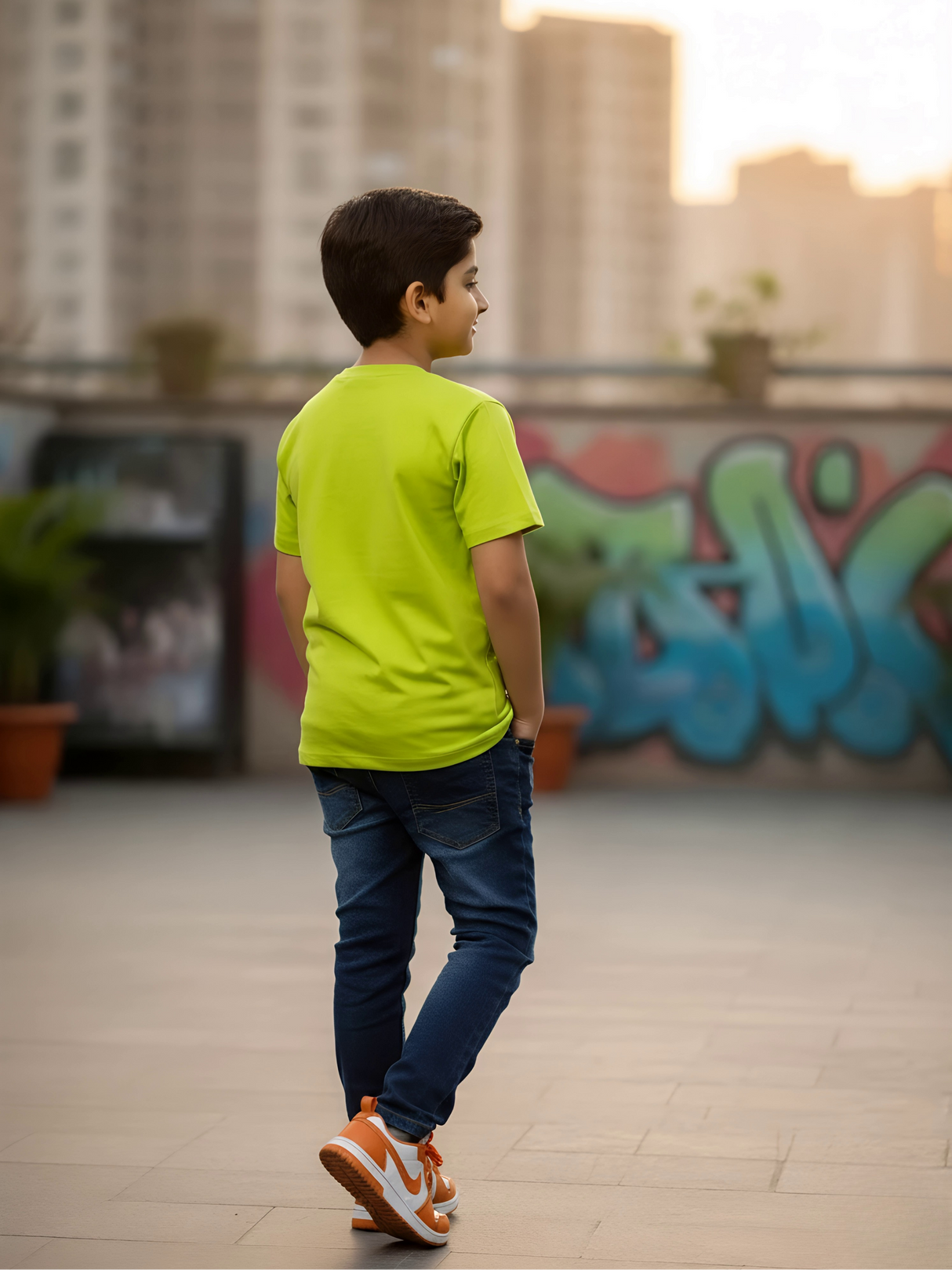Boys Graphic Print Lime Green Cotton T-Shirt