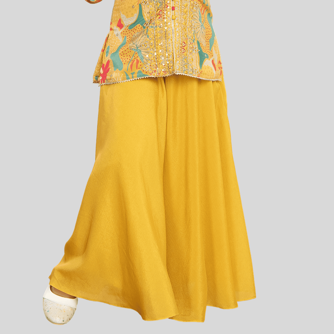 Girls Traditional 3/4th Sleeves Plazo Set - Yellow