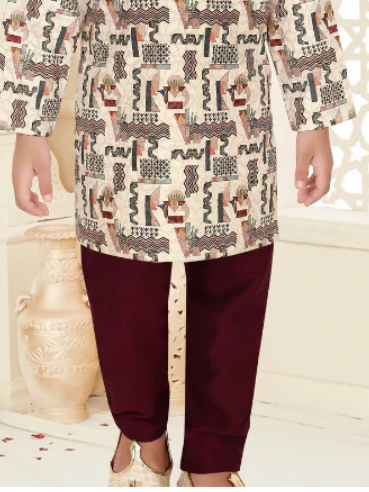 Boys' Festive Dusty Pink Kurta and White Pajama Set