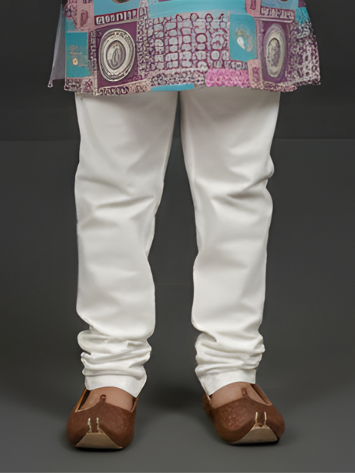 Boys Pink & Turquoise Geometric Print Kurta with White Pajama Set