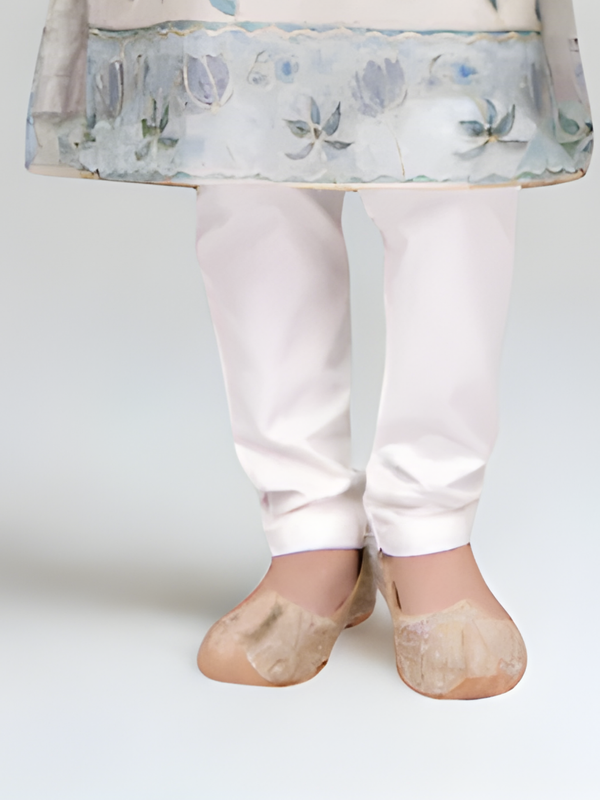 Boys' Cream & Blue Floral Embroidered Kurta Pajama Set.