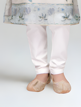 Boys' Cream & Blue Floral Embroidered Kurta Pajama Set.