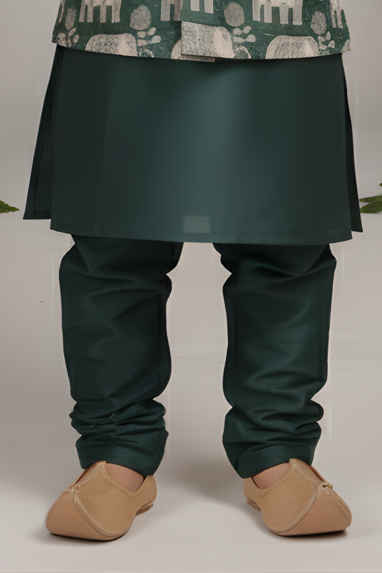 Boys' Bottle Green Kurta Pajama with Elephant Print Nehru Jacket