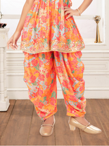 Girls Traditional Cap Sleeves Patiala Set - Orange