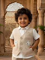 Boys Brown Textured Waistcoat & Shorts Set