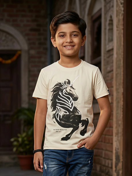 Boys Cream Unicorn Graphic T-Shirt