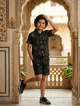 Boys' Midnight Bloom Black Printed Cotton Co-ord Set
