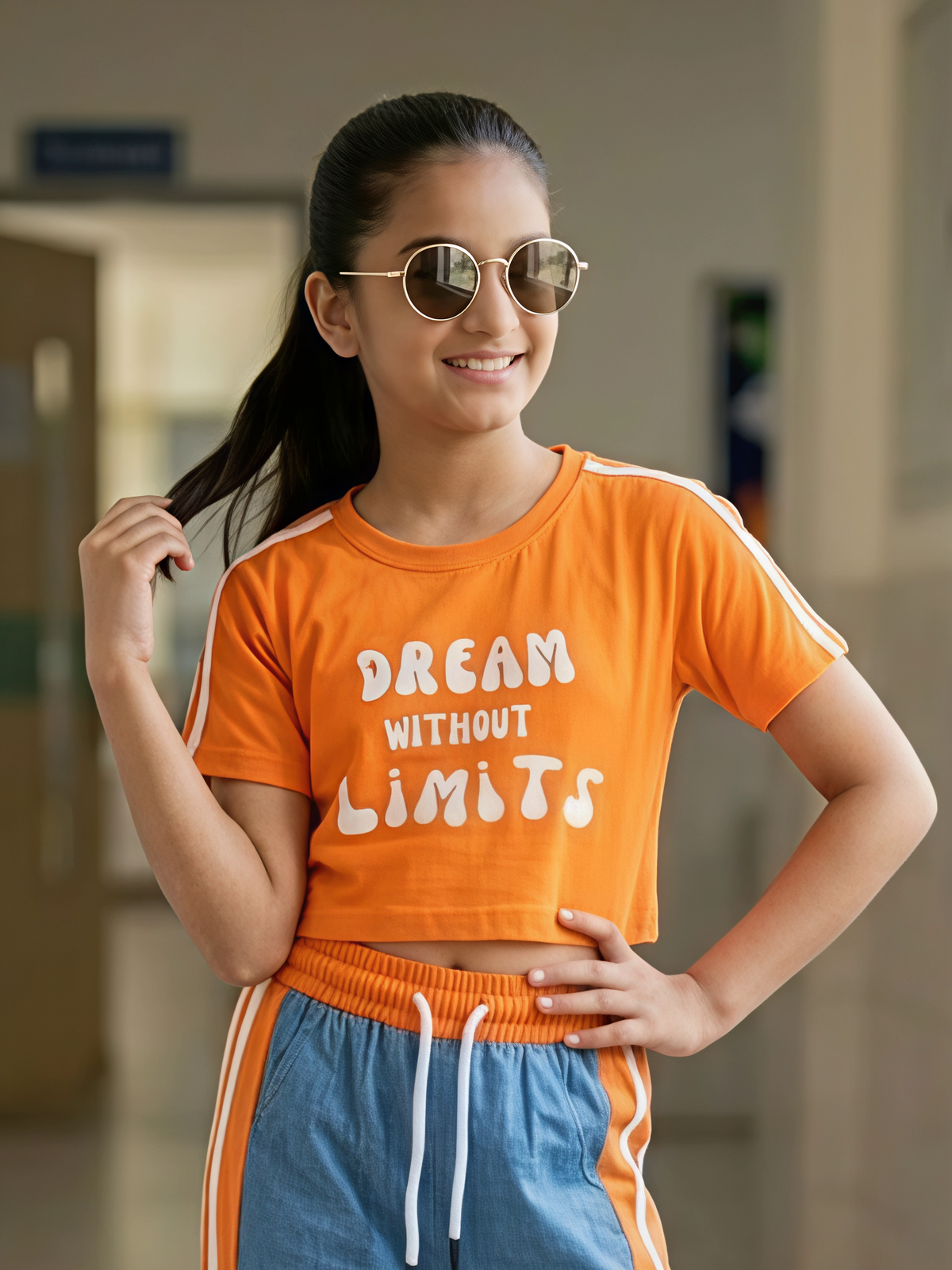 Girls Orange & Blue "Dream Without Limits" Co-ord Set