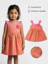 Pink Floral Brocade Girls' Festive Frock