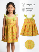 Girls Green Floral Print Frock