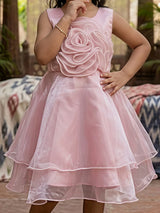 Girls' Pink Petal Rose Organza Party Frock