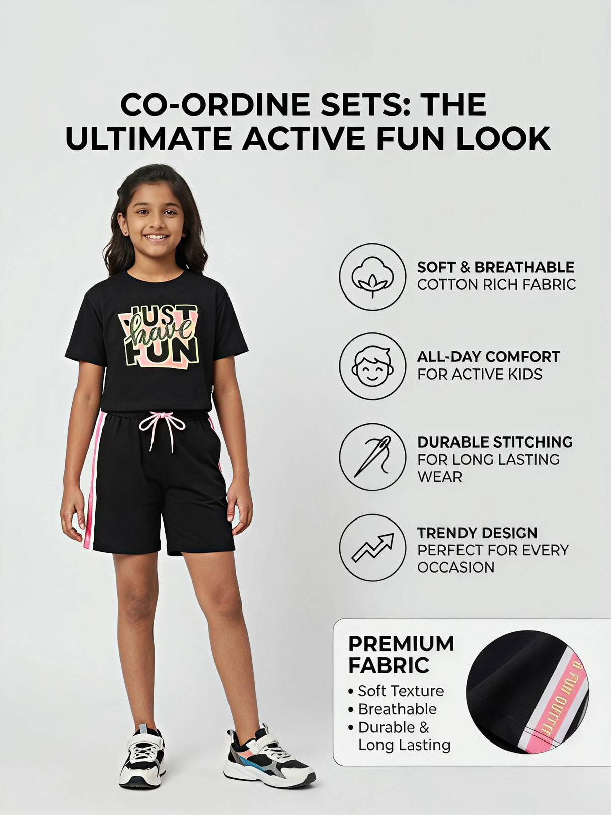 Girls' Black "Just Have Fun" Graphic Co-ord Set