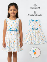 Girls Blue Floral Print Cotton Frock