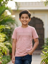 Boy's Trendy Graphic Print Pink Cotton T-Shirt