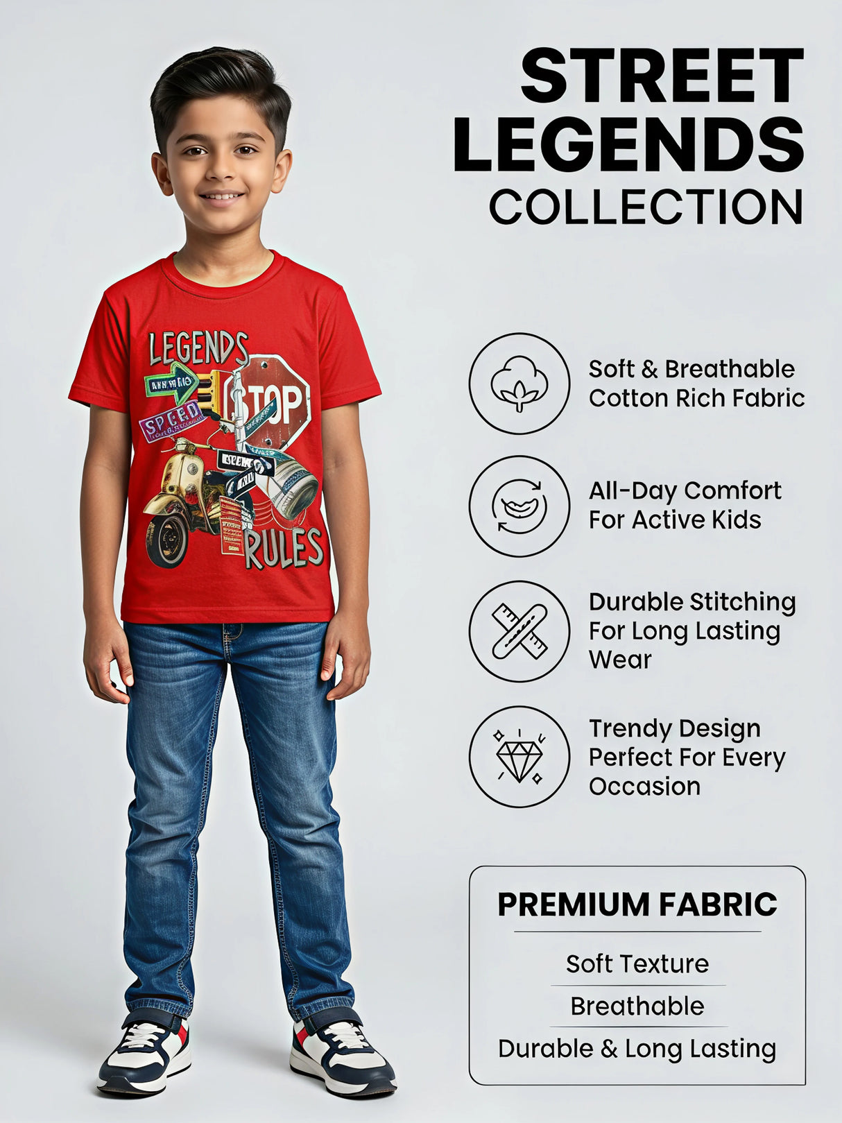 Boys Red Legends Graphic Print T-Shirt