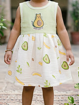 Girls' Mint Green Avo-Cat Cotton Frock