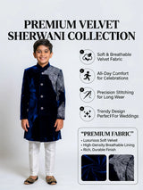Boys Navy Blue Velvet Sherwani Set ()