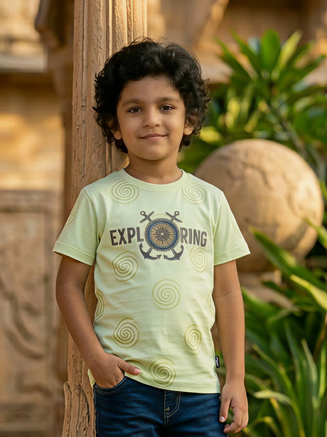 Boys Light Green "Exploring" Graphic Cotton T-Shirt