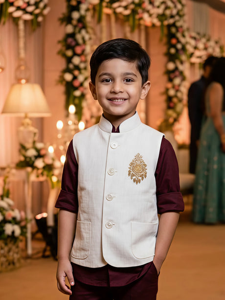 Boys Maroon Waistcoat & Shirt Set