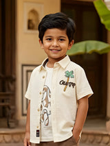 Boys Cream Palm Tree Graphic Shirt & Shorts Co-ord Set