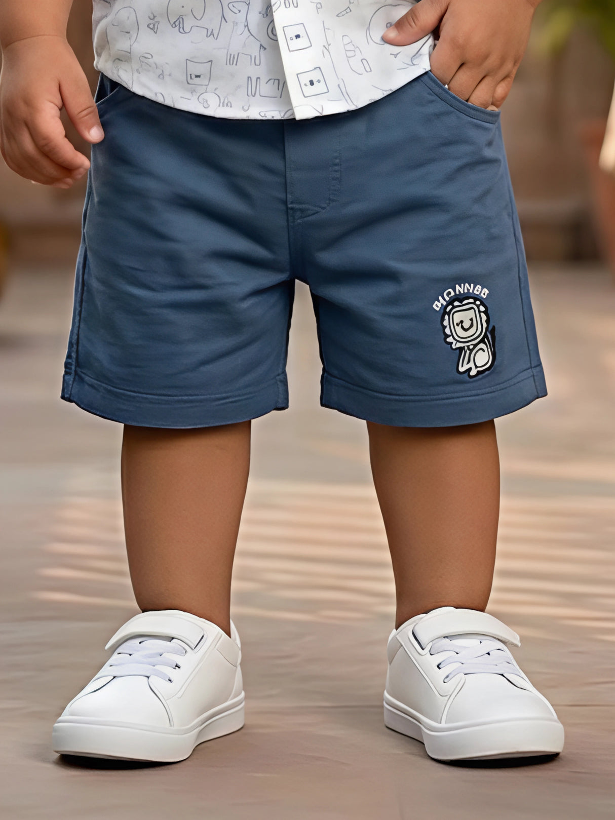 Boys Blue Safari Print Cotton Shirt and Shorts Co-ord Set