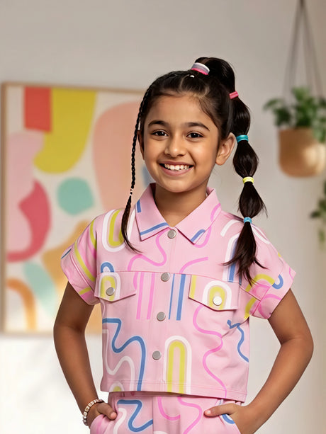 Girls' Pastel Pink Cotton Coordinate Set - Two-Piece Summer Outfit