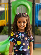 Girls Navy Blue Graphic Print T-Shirt and Skirt Co-ord Set