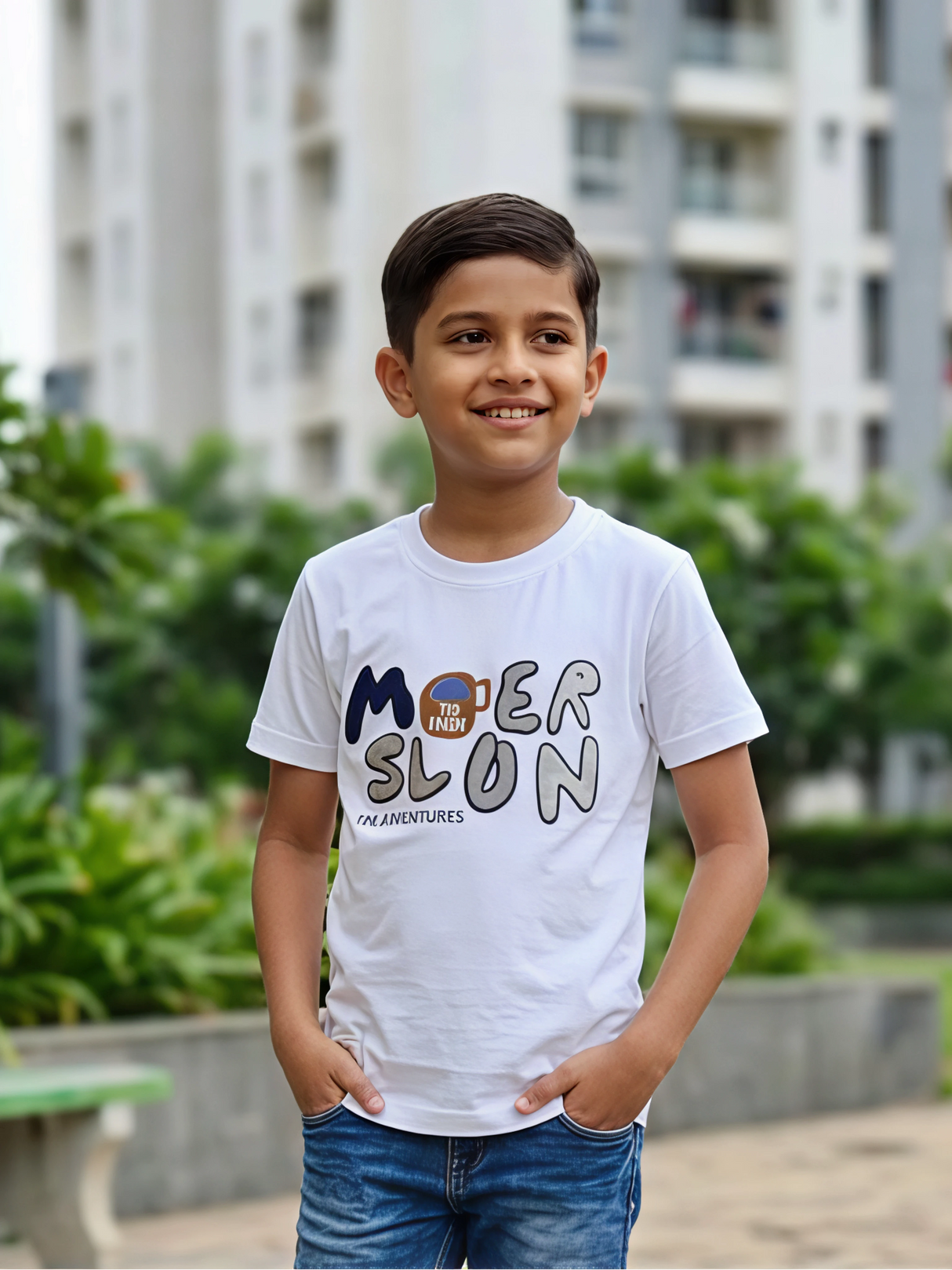 Boys White "The Adventures" Graphic Print T-Shirt
