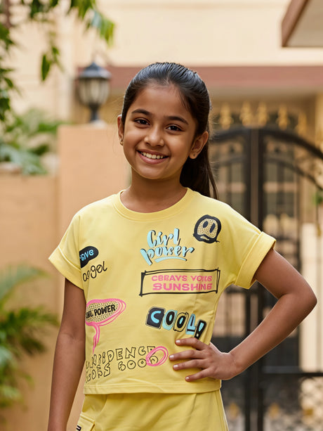 Girls Vibrant Yellow Graphic Print Coordinate Set