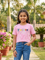 Girls' Pink "Future" Graphic Tie-Dye Crop Top
