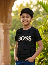 Boys Dark Gray Graphic Print T-Shirt