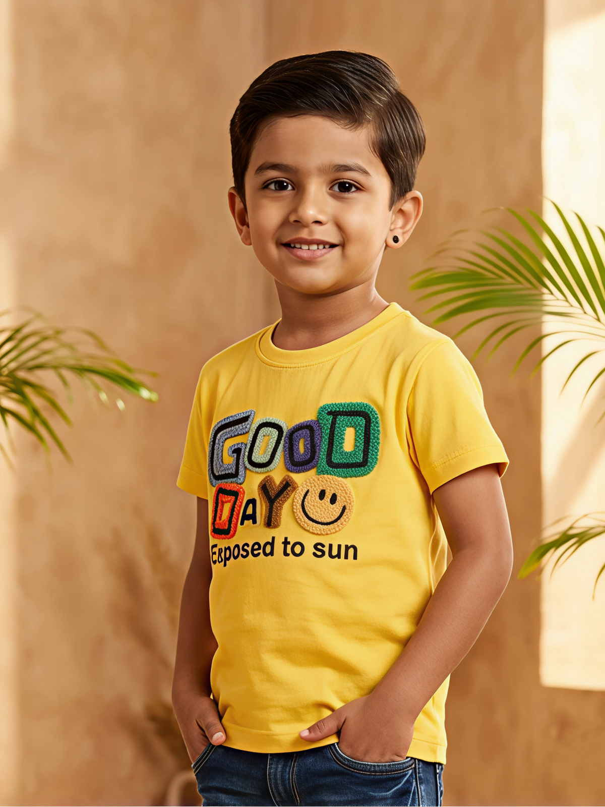 Boys Vibrant Yellow "Good Day" Graphic T-Shirt