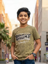 Boys Olive Green Graphic Print Cotton T-Shirt